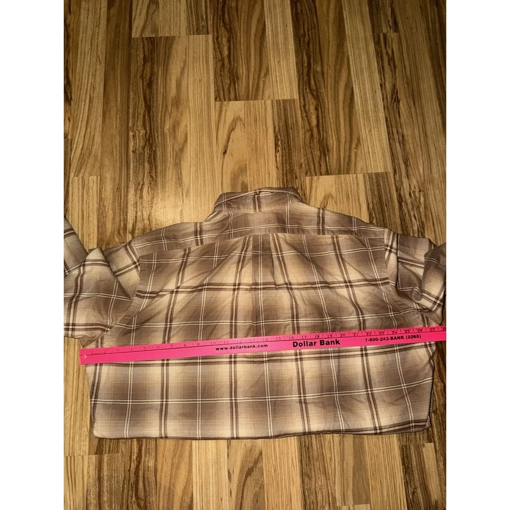 VTG 90s Polo by Ralph Lauren XL Plaid Flannel Shirt Tan Brown Two Pocket Soft